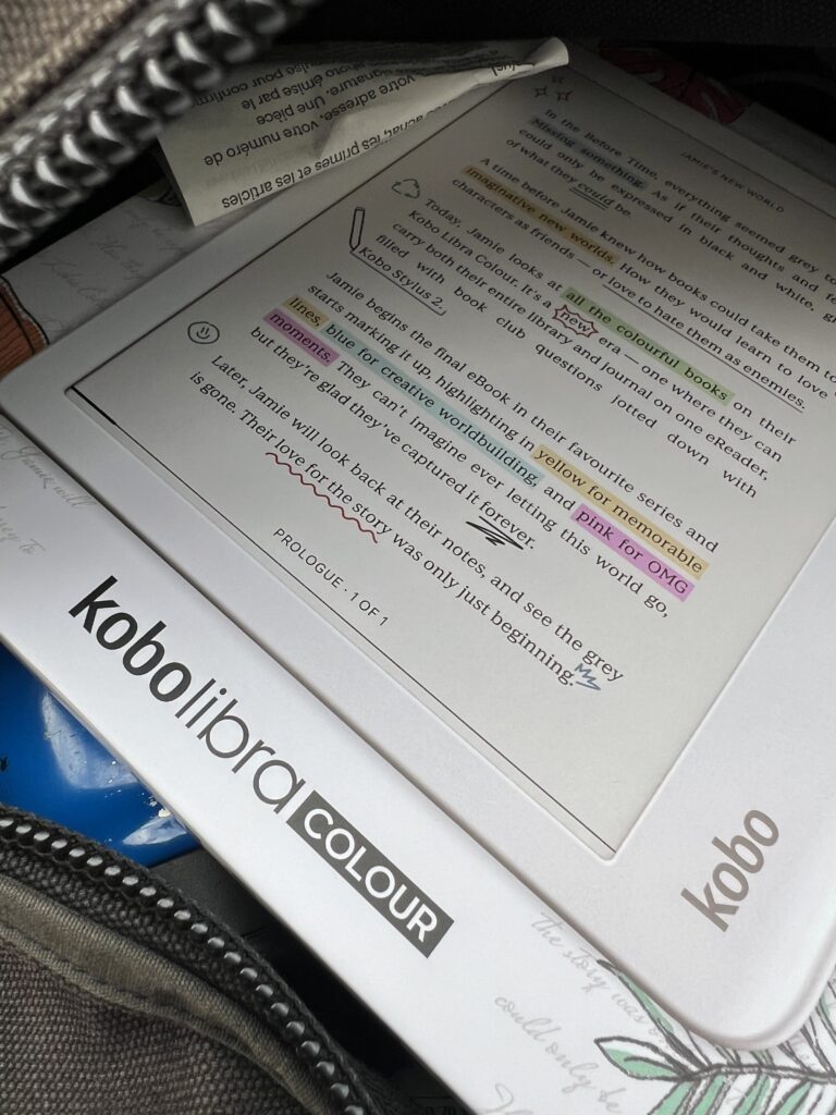 Packaging of Kobo Libra Color inside a bag. 